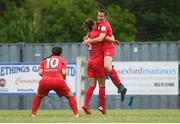 21 July 2019; Emily Whelan of Shelbourne, right, celebrates after scoring her side's first goal with team-mates Jamie Finn and Noelle Murray during the SÓ Hotels Women's National League Cup Final match between Wexford Youths Women and Shelbourne at Ferrycarrig Park in Wexford. Photo by Harry Murphy/Sportsfile