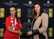21 July 2019; Alex Kavanagh of Shelbourne is presented the player of the match award by Marie McDonagh of SÓ Hotels following the SÓ Hotels Women's National League Cup Final match between Wexford Youths Women and Shelbourne at Ferrycarrig Park in Wexford. Photo by Harry Murphy/Sportsfile
