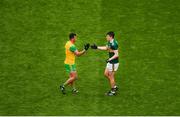 21 July 2019; Paul Brennan of Donegal shakes hands with Seán O'Shea of Kerry after the GAA Football All-Ireland Senior Championship Quarter-Final Group 1 Phase 2 match between Kerry and Donegal at Croke Park in Dublin. Photo by Daire Brennan/Sportsfile