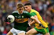 21 July 2019; Killian Spillane of Kerry in action against Odhrán McFadden Ferry of Donegal  during the GAA Football All-Ireland Senior Championship Quarter-Final Group 1 Phase 2 match between Kerry and Donegal at Croke Park in Dublin. Photo by Ray McManus/Sportsfile