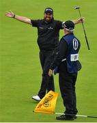 21 July 2019; Shane Lowry of Ireland celebrates with caddy Brian Martin on the 18th green after winning The Open Championship during Day Four of the 148th Open Championship at Royal Portrush in Portrush, Co Antrim. Photo by Brendan Moran/Sportsfile