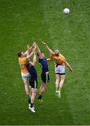 21 July 2019; Barry Dardis, left, and Sean Tobin of Meath in action against Donal Vaughan, left, and James McCormack of Mayo during the GAA Football All-Ireland Senior Championship Quarter-Final Group 1 Phase 2 match between Mayo and Meath at Croke Park in Dublin. Photo by Daire Brennan/Sportsfile