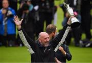 21 July 2019; Brendan Lowry, father of Shane Lowry of Ireland, celebrates with the Claret Jug on Day Four of the 148th Open Championship at Royal Portrush in Portrush, Co Antrim. Photo by Brendan Moran/Sportsfile