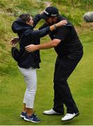 21 July 2019;  Shane Lowry of Ireland celebrates with his mother, Bridget, after winning The Open Championship on Day Four of the 148th Open Championship at Royal Portrush in Portrush, Co Antrim. Photo by Brendan Moran/Sportsfile