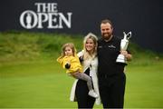 21 July 2019; Shane Lowry of Ireland celebrates with his wife Wendy Honner and daughter Iris and the Claret Jug after winning The Open Championship on Day Four of the 148th Open Championship at Royal Portrush in Portrush, Co Antrim. Photo by Ramsey Cardy/Sportsfile
