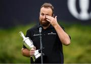 21 July 2019; Shane Lowry of Ireland with The Claret Jug as he makes a speech after winning The Open Championship on Day Four of the 148th Open Championship at Royal Portrush in Portrush, Co Antrim. Photo by Ramsey Cardy/Sportsfile