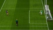 21 July 2019; Cillian O'Connor of Mayo sees his penalty saved by Meath substitute goalkeeper Marcus Brennan during the GAA Football All-Ireland Senior Championship Quarter-Final Group 1 Phase 2 match between Mayo and Meath at Croke Park in Dublin. Photo by David Fitzgerald/Sportsfile