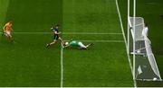 21 July 2019; Cillian O'Connor of Mayo shoots to score his side's second goal during the GAA Football All-Ireland Senior Championship Quarter-Final Group 1 Phase 2 match between Mayo and Meath at Croke Park in Dublin. Photo by David Fitzgerald/Sportsfile