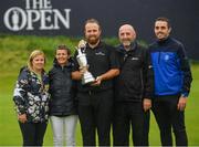 21 July 2019; Shane Lowry of Ireland celebrates with his parents Bridget and Brendan Lowry, brother Alan and sister Sinead with the Claret Jug after winning The Open Championship on Day Four of the 148th Open Championship at Royal Portrush in Portrush, Co Antrim. Photo by Ramsey Cardy/Sportsfile