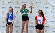 21 July 2019; Ellie Smyth of St. Peter's AC, Co Louth, second place, Annabelle Walsh of Ferrybank AC, Co Waterford, first place, Alexandra Mulcahy of Greystones & District AC, Co Wicklow, third place, after the Girls U14 High Jump event during the Irish Life Health Juvenile B’s & Relays at Tullamore Harriers Stadium in Tullamore, Co. Offaly. Photo by Piaras Ó Mídheach/Sportsfile