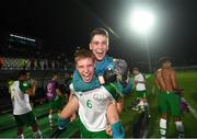 21 July 2019; Mark McGuinness, 6, and Brian Maher of Republic of Ireland celebrate following the 2019 UEFA U19 European Championship Finals group B match between Republic of Ireland and Czech Republic at the FFA Academy Stadium in Yerevan, Armenia. Photo by Stephen McCarthy/Sportsfile
