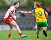 20 July 2019; Maria Canavan of Tyrone in action against Evelyn McGinley of Donegal during the TG4 All-Ireland Ladies Football Senior Championship Group 4 Round 2 match between Donegal and Tyrone at TEG Cusack Park in Mullingar, Co. Westmeath. Photo by Piaras Ó Mídheach/Sportsfile