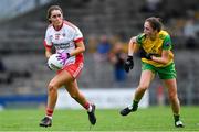20 July 2019; Chloe McCaffrey of Tyrone in action against Megan Ryan of Donegal during the TG4 All-Ireland Ladies Football Senior Championship Group 4 Round 2 match between Donegal and Tyrone at TEG Cusack Park in Mullingar, Co. Westmeath. Photo by Piaras Ó Mídheach/Sportsfile
