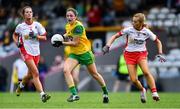 20 July 2019; Megan Ryan of Donegal in action against Emma Jane Gervin, left, and Emma Brennan of Tyrone during the TG4 All-Ireland Ladies Football Senior Championship Group 4 Round 2 match between Donegal and Tyrone at TEG Cusack Park in Mullingar, Co. Westmeath. Photo by Piaras Ó Mídheach/Sportsfile