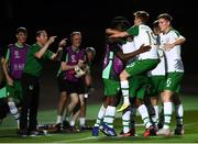 21 July 2019; Jonathan Afolabi celebrates with his Republic of Ireland team-mates after scoring his side's opening goal during the 2019 UEFA U19 European Championship Finals group B match between Republic of Ireland and Czech Republic at the FFA Academy Stadium in Yerevan, Armenia. Photo by Stephen McCarthy/Sportsfile