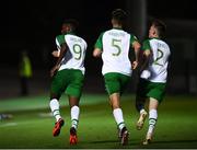 21 July 2019; Jonathan Afolabi celebrates with his Republic of Ireland team-mates Oisin McEntee and Andy Lyons after scoring his side's opening goal during the 2019 UEFA U19 European Championship Finals group B match between Republic of Ireland and Czech Republic at the FFA Academy Stadium in Yerevan, Armenia. Photo by Stephen McCarthy/Sportsfile