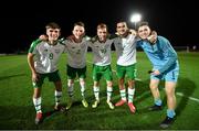 21 July 2019; Republic of Ireland players, from left, Niall Morahan, Andy Lyons, Brandon Kavanagh, Ali Reghba and Brian Maher celebrate following the 2019 UEFA U19 European Championship Finals group B match between Republic of Ireland and Czech Republic at the FFA Academy Stadium in Yerevan, Armenia. Photo by Stephen McCarthy/Sportsfile