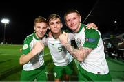 21 July 2019; Republic of Ireland players, from left, Brandon Kavanagh, Oisin McEntee and Kameron Ledwidge celebrate following the 2019 UEFA U19 European Championship Finals group B match between Republic of Ireland and Czech Republic at the FFA Academy Stadium in Yerevan, Armenia. Photo by Stephen McCarthy/Sportsfile