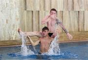 22 July 2019; Kameron Ledwidge is thrown to the water by Oisin McEntee during a Republic of Ireland pool recovery session at the 2019 UEFA European U19 Championships in Yerevan, Armenia. Photo by Stephen McCarthy/Sportsfile