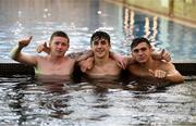 22 July 2019; Kameron Ledwidge, left, Barry Coffey and Oisin McEntee, right, during a Republic of Ireland pool recovery session at the 2019 UEFA European U19 Championships in Yerevan, Armenia. Photo by Stephen McCarthy/Sportsfile