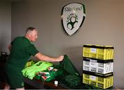 22 July 2019; Republic of Ireland equipment manager John Crudden prepares training gear at their team hotel ahead of an evening training session during the 2019 UEFA European U19 Championships in Yerevan, Armenia. Photo by Stephen McCarthy/Sportsfile
