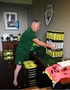 22 July 2019; Republic of Ireland equipment manager John Crudden prepares training gear at their team hotel ahead of an evening training session during the 2019 UEFA European U19 Championships in Yerevan, Armenia. Photo by Stephen McCarthy/Sportsfile