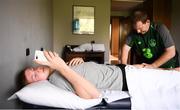 22 July 2019; Republic of Ireland team masseuse Mickey McGlynn works on Mark McGuinness at their team hotel during the 2019 UEFA European U19 Championships in Yerevan, Armenia. Photo by Stephen McCarthy/Sportsfile