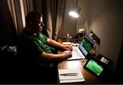 22 July 2019; Republic of Ireland performance analyst Martin Doyle prepares for their next game at the team hotel during the 2019 UEFA European U19 Championships in Yerevan, Armenia. Photo by Stephen McCarthy/Sportsfile