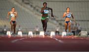 22 July 2019; Rhasidat Adeleke of Ireland, centre, on her way to finishing first in the girls 100m heat at the Tofiq Bahramov Republican Stadium during Day One of the 2019 Summer European Youth Olympic Festival in Baku, Azerbaijan. Photo by Eóin Noonan/Sportsfile