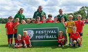 22 July 2019; Richard Dunne and Megan Campbell with Jason O'Donoghue, Republic of Ireland U15 coach, during the FAI Festival of Football at Kells Blackwater FC in Kells, Co Meath. Photo by Piaras Ó Mídheach/Sportsfile