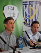 23 July 2019; Tim Crabbe, UEFA GROW Mentor, left, and Noel Mooney, FAI General Manager, during the Social Return On Investment report launch, carried out by UEFA, at Ratoath Harps in Rathoath, Co. Meath. Photo by Seb Daly/Sportsfile