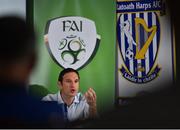 23 July 2019; Noel Mooney, FAI General Manager, speaking during the Social Return On Investment report launch, carried out by UEFA, at Ratoath Harps in Rathoath, Co. Meath. Photo by Seb Daly/Sportsfile