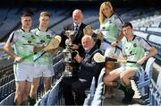 23 July 2019; The 2019 M. Donnelly GAA All-Ireland Poc Fada Finals was officially launched by Uachtarán Chumann Lúthchleas Gael, John Horan in Croke Park today. The All-Ireland Poc Fada finals in Hurling and Camogie will take place on the Cooley Mountains on Saturday August 3rd. The competition was first held in 1960 and following a short hiatus from 1970-1980, it returned in 1981 and has been ever-present on the national calendar since. In attendance at the 2019 M Donnelly Poc Fada All Ireland Final Launch at Croke Park in Dublin are, from left, Current Champion Cillian Kelly, Leinster winner Cathal Kelly, Tom Ryan, Chair, Coiste Poc Fada, Martin Donnelly, sponsor, 2017 and 2018 Champion Susan Earner and Louth representative Darren Geoghegan. Photo by Brendan Moran/Sportsfile