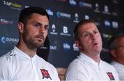 23 July 2019; Patrick Hoban, left, with head coach Vinny Perth during a Dundalk Press Conference at Oriel Park in Dundalk, Co Louth. Photo by Ben McShane/Sportsfile