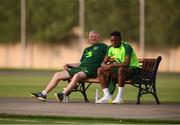 23 July 2019; Jonathan Afolabi and equipment manager John Crudden watch on during a Republic of Ireland training session at the FFA Technical Centre ahead of their semi-final game of the 2019 UEFA European U19 Championships in Yerevan, Armenia. Photo by Stephen McCarthy/Sportsfile