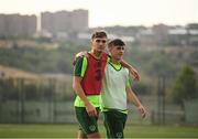 23 July 2019; Oisin McEntee, left, and Barry Coffey during a Republic of Ireland training session at the FFA Technical Centre ahead of their semi-final game of the 2019 UEFA European U19 Championships in Yerevan, Armenia. Photo by Stephen McCarthy/Sportsfile