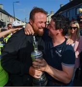 23 July 2019; The 2019 Open Champion Shane Lowry is greeted by a well-wisher at his homecoming event in Clara in Offaly. Photo by Seb Daly/Sportsfile