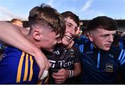 23 July 2019; Aaron Browne of Tipperary, centre, celebrates with Johnny Ryan, left, and team-mates following the Bord Gais Energy Munster GAA Hurling Under 20 Championship Final match between Tipperary and Cork at Semple Stadium in Thurles, Co Tipperary. Photo by Sam Barnes/Sportsfile