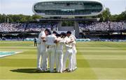 24 July 2019; Ireland players form a huddle during day one of the Specsavers Test Match between Ireland and England at Lords Cricket Ground in London, England. Photo by Matt Impey/Sportsfile