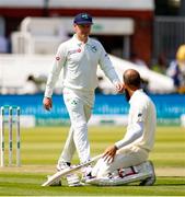 24 July 2019; William Porterfield the Ireland captain stands over Moeen Ali of England during day one of the Specsavers Test Match between Ireland and England at Lords Cricket Ground in London, England. Photo by Matt Impey/Sportsfile
