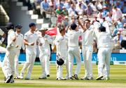 24 July 2019; Boyd Rankin celebrates with his Ireland teammates after a DRS review dissmissal of Stuart Broad of England during day one of the Specsavers Test Match between Ireland and England at Lords Cricket Ground in London, England. Photo by Matt Impey/Sportsfile