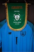 24 July 2019; The jersey of Brian Maher hangs in the Republic of Ireland dressing room prior to the 2019 UEFA U19 Championships semi-final match between Portugal and Republic of Ireland at Banants Stadium in Yerevan, Armenia. Photo by Stephen McCarthy/Sportsfile