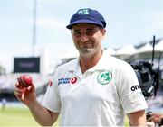 24 July 2019; Tim Murtagh of Ireland holds the ball after taking 5 wickets in the 1st England innings during day one of the Specsavers Test Match between Ireland and England at Lords Cricket Ground in London, England. Photo by Matt Impey/Sportsfile