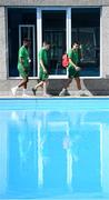 24 July 2019; Republic of Ireland players, from left, Jonathan Afolabi, Lee O'Connor and Ali Reghba arrive prior to the 2019 UEFA U19 Championships semi-final match between Portugal and Republic of Ireland at Banants Stadium in Yerevan, Armenia. Photo by Stephen McCarthy/Sportsfile