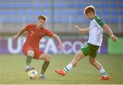 24 July 2019; Costinha of Portugal and Matt Everitt of Republic of Ireland during the 2019 UEFA U19 Championships semi-final match between Portugal and Republic of Ireland at Banants Stadium in Yerevan, Armenia. Photo by Stephen McCarthy/Sportsfile