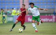 24 July 2019; Costinha of Portugal and Tyreik Wright of Republic of Ireland during the 2019 UEFA U19 Championships semi-final match between Portugal and Republic of Ireland at Banants Stadium in Yerevan, Armenia. Photo by Stephen McCarthy/Sportsfile