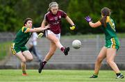 24 July 2019; Caoimhe Cleary of Galway scores her side's first goal under pressure from Zoe Matthews, left, and Emma Jane McKeon of Meath during the All-Ireland U16 ‘A’ Championship Final 2019 match between Galway and Meath at St Rynagh's in Banagher, Co Offaly. Photo by Piaras Ó Mídheach/Sportsfile