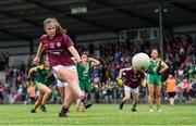 24 July 2019; Laura Kelly of Galway scores her side's second goal, from a penalty, during the All-Ireland U16 ‘A’ Championship Final 2019 match between Galway and Meath at St Rynagh's in Banagher, Co Offaly. Photo by Piaras Ó Mídheach/Sportsfile
