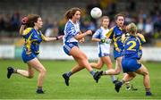 24 July 2019; Aine O'Neill of Waterford  in action against Leah Shannon, left, and Avril Wilson of Longford during the All-Ireland U16 ‘B’ Championship Final 2019 match between Longford and Waterford at St Brendans Park in Birr, Co Offaly. Photo by David Fitzgerald/Sportsfile