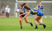 24 July 2019; Aine O'Neill of Waterford  in action against Grace Shannon of Longford during the All-Ireland U16 ‘B’ Championship Final 2019 match between Longford and Waterford at St Brendans Park in Birr, Co Offaly. Photo by David Fitzgerald/Sportsfile